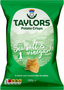 Sea Salt & Vinegar Potato Crisps 150g Tüte - Kartoffelchips mit Meersalz- und Essiggeschmack aus Schottland von Taylors Snacks